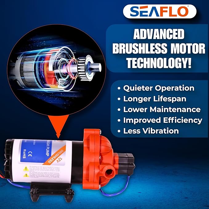 SEAFLO 33W Series 12V DC Brushless Automatic Demand Diaphragm Water Pressure Pump, 3.0 GPM, 45 PSI, Ultra Quiet Operation, Self-Priming, Overload Protection, NSF & UL Certified, 4 Year Warranty