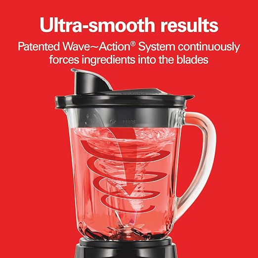 Hamilton Beach Power Elite Blender for Smoothies with 3-Cup Vegetable Chopper, Mini Food Processor, 40oz Glass Jar, 12 Functions for Puree, Ice Crush, Black (58149)