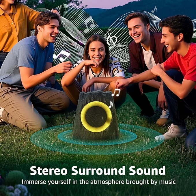 2-Pack Solar Powered Rock Speakers Outdoor Water-Resistant with 3 Mode Lights and Pair Function USB Rechargeable for Patio Garden Party Pool Outside