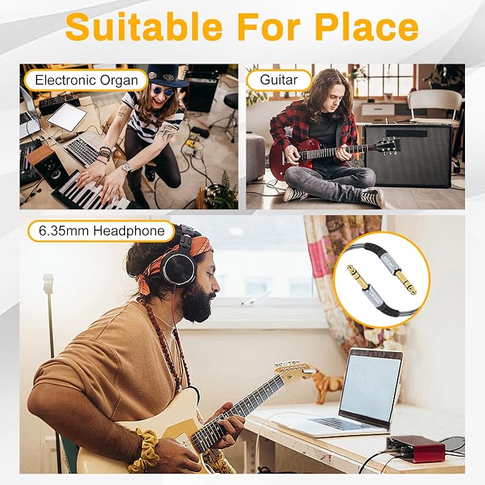 JOLGOO 1/4 Inch TRS Instrument Cable 20 FT 2-Pack, Quarter inch Audio Cable, 6.35 Balanced Interconnect Line for Electric Guitar, Bass, Keyboard, Mixer, Amplifier, Speaker, Electric Mandolin