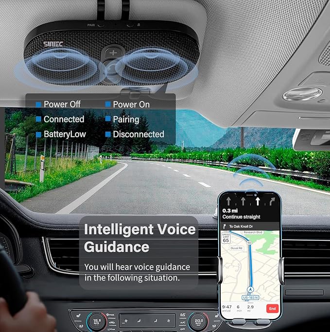 Bluetooth Car Speaker Phone: Hands Free Calling Kits 6W in car Speakerphone for Safe Driving - Support Siri Google Assistant Voice Calls/Motion Auto ON Off - BC990P