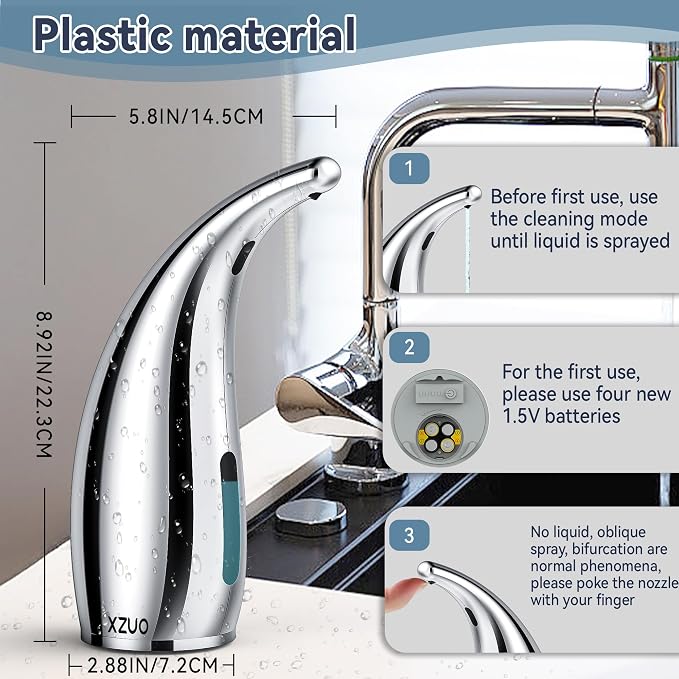 Automatic Soap Dispenser with Infrared Sensor,Adjustable 4-Level Touchless Hand Soap for Kitchen, Bathroom-Battery Operated Electric Dispenser, Durable Plastic, Smart Soap Holder & Toilet Paper Holder