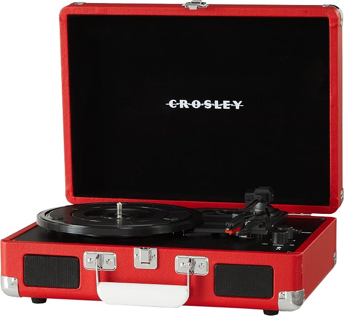 Crosley CR8005DP-RE1 Cruiser Plus Vintage 3-Speed Bluetooth in/Out Suitcase Vinyl Record Player Turntable, Red