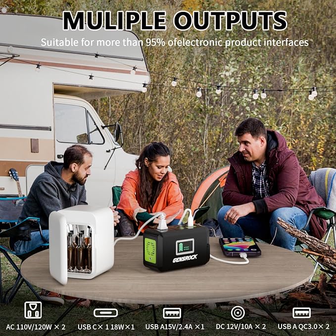GENSROCK Portable Power Station 120W(220W Peak), 88Wh Camping Solar Generator, Lithium Battery Power Bank with 2 110V AC Outlet, QC 3.0, Type-C, LED Flashlight for CPAP Home Camping Travel Emergency
