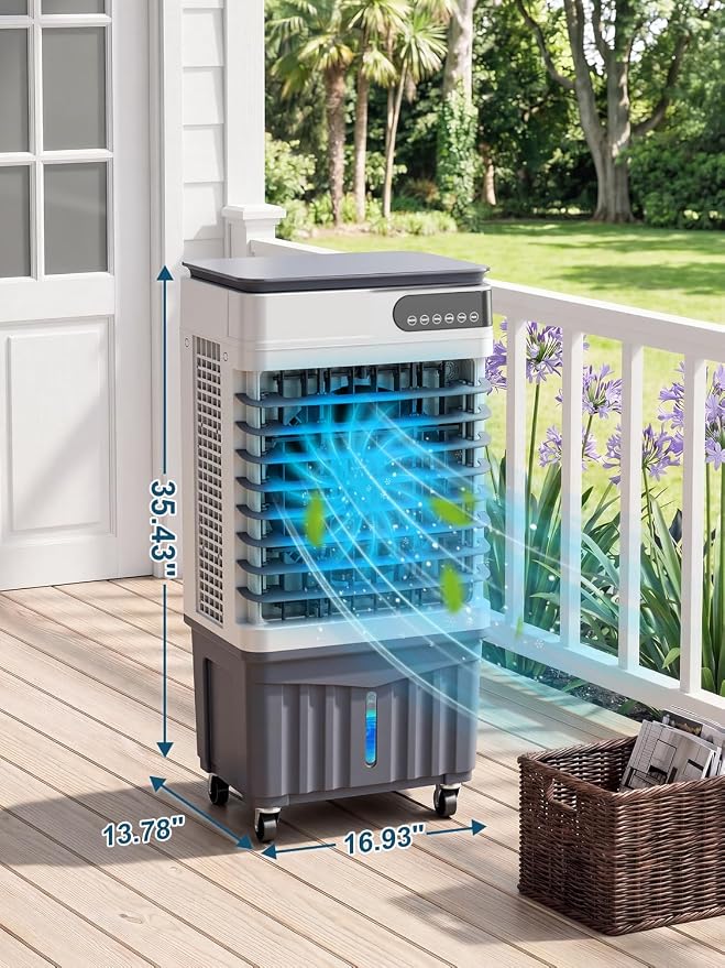 2800CFM Swamp Cooler, 4-IN-1 Evaporative Air Conditioners With 8.5 Gal Water Tank, 4 Ice Packs, Remote, 12H Timer, 120°Oscillation, 36”Portable Cooling Fan with 3 Modes&Speeds for Indoor Room（7）