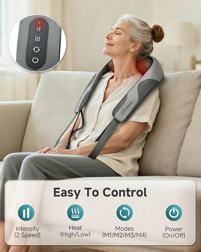 Snailax Cordless Neck Massager - 2026 upgraded Shoulder Massager with Graphene Heat, Rechargeable 4D Shiatsu Deep Tissue Back Massager for Pain Relief, Portable Massage Pillow for Office, Gift for Dad