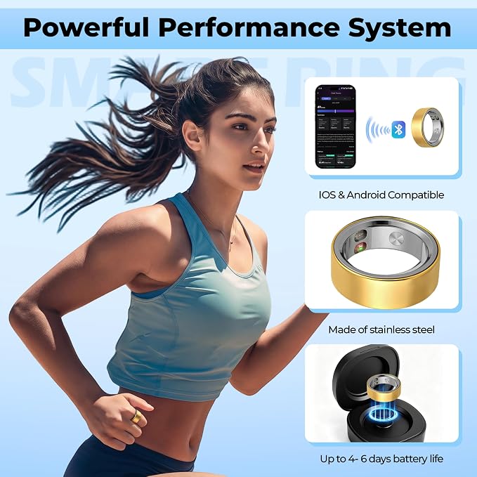 XUV Smart Health Ring for Women, Waterproof Smart Ring with Heart Rate, Silent Vibration Alerts & Reminder, Sleep Fitness Tracker Ring – Ultra-Thin,No App Fee for iOS & Android(Gold, 7)