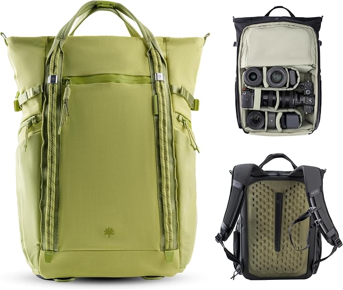 PGYTECH OneGo Roamer Tote Camera Backpack, 18L Water-Resistant Dual Carry Tote Bag for DSLR/Mirrorless Cameras, DJI Mavic Drone, 15" MacBook Air, Tripod Holder, Side/Top Access Grass Green