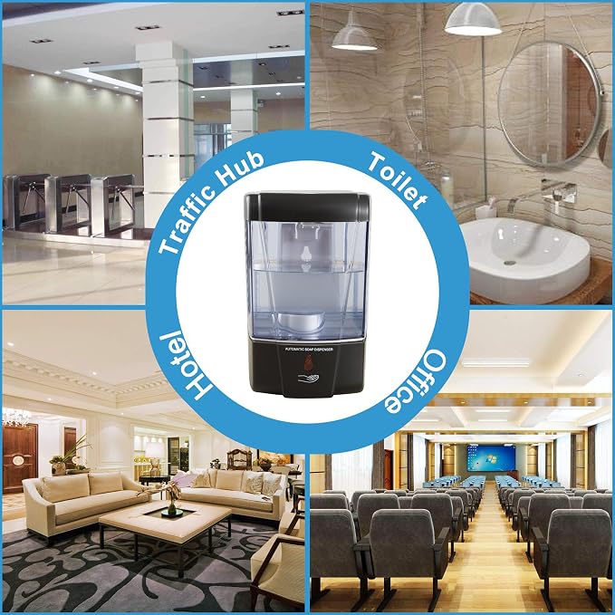 Automatic Sensor Soap Dispenser Wall Mount Black, Touchless Induction Hand Sanitizer Dispenser for Bathroom with Gel or Liquid, 20 Oz