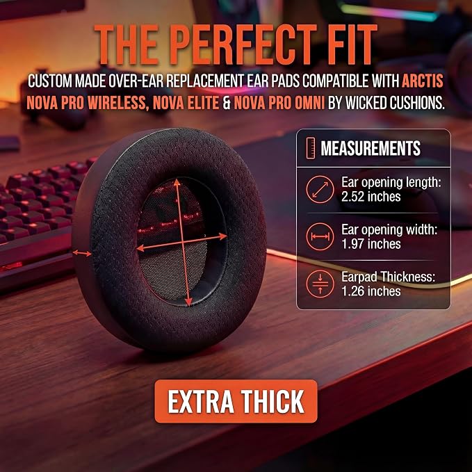WC Freeze Nova Pro Wireless - Cooling Gel Earpads for Arctis Nova Pro Wireless, Nova Elite & Nova Pro Omni (Doesn’t Fit Other Models), by Wicked Cushions, Extra Thick & Comfortable | Black