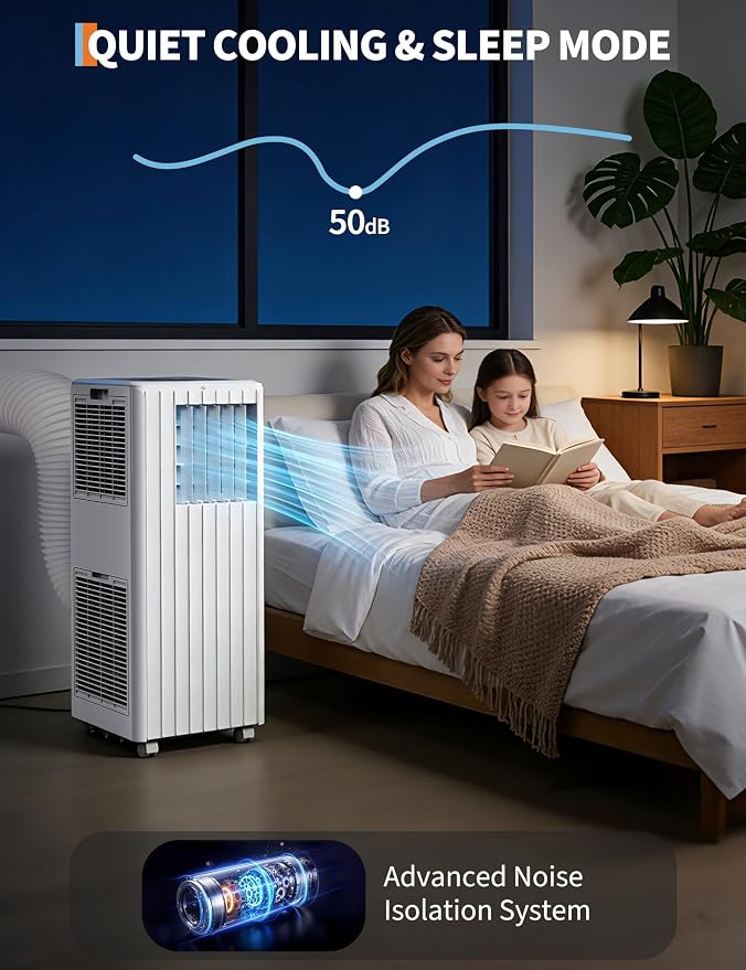 8000 BTU Portable Air Conditioner - 3 in-1 AC Unit Cools 350 Sq. Ft Rooms, Quiet 50 dB Operation w/Touch Control & Remote, Includes Window Kit & 24H Timer, Dehumidifier & Fan Modes for Bedroom, White