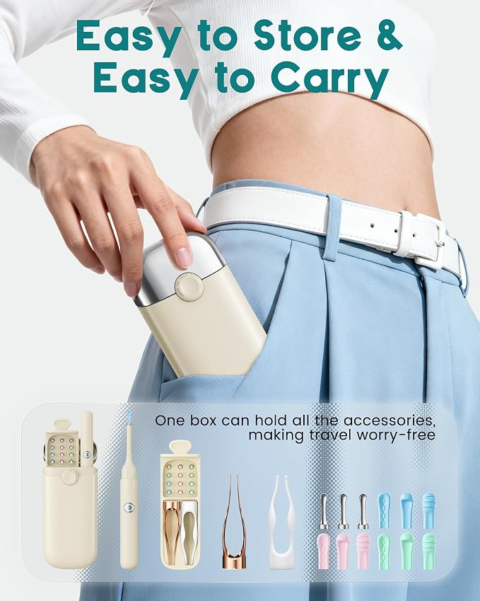 Loyker Ear Wax Removal, Ear Cleaner with 1080P Camera, Ear Cleaning Kit with 12 Ear Pick, Visual Ear Picker Earwax Remover Tweezers with 6LED Light, Ear Camera for iPhone, iPad, Android Phones, White