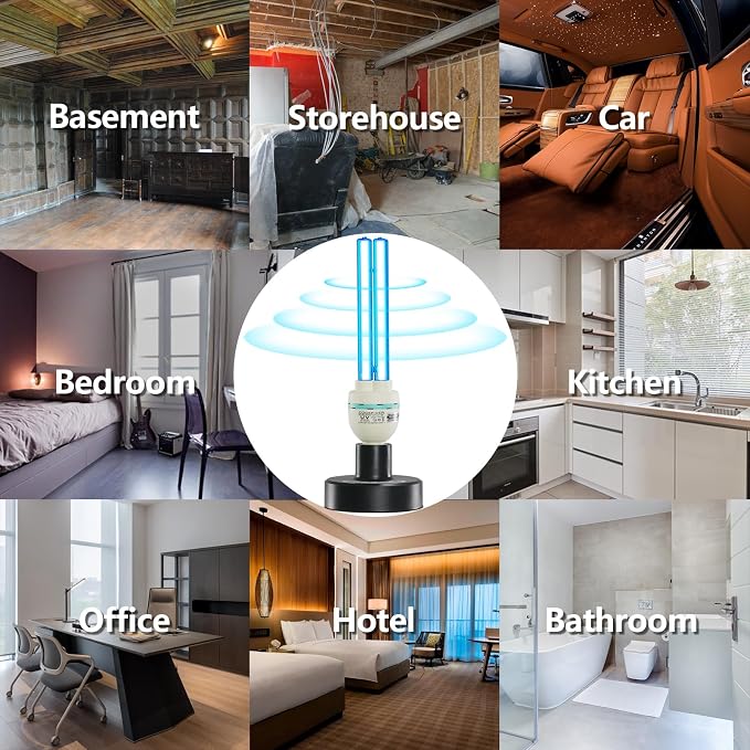 36Watts UV Sanitizer Lamp with Remote Control Powerful UVC Light with E26 Base for Basement/Bedroom/Kitchen/Office/Storehouse/Car, 3-Gear Timer 110V Ozone Free