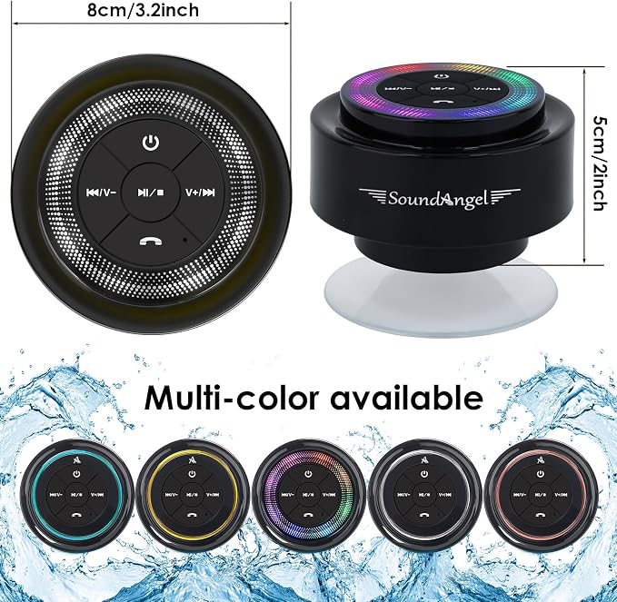 XLEADER Pro Shower Speaker (Upgraded) Certified IPX7 Waterproof Bluetooth Speaker, 8W Crystal Sound&Rich Bass, 15H Playtime, with Suction Cup, Silicone Lanyard, Ideal Gifts, SoundAngel Mate(2 Gen)
