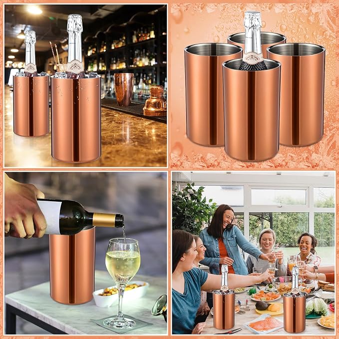 Potchen 6 Pack Wine Chiller Bucket Wine Bottles Cooler Bulk, Stainless Steel Double Wall Insulated Champagne Ice Bucket for Parties,Fits for 750 ml Bottles (Copper)