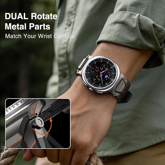 ULTIMAL Rugged TPU Sport Band ONLY for Samsung Galaxy Watch 8 Classic & Galaxy Watch 8 (40/44/46mm), Replacement Strap with Secure Connector, Waterproof Sweat-Resistant, Fit 6.2”-8.9”(Black+Grey)