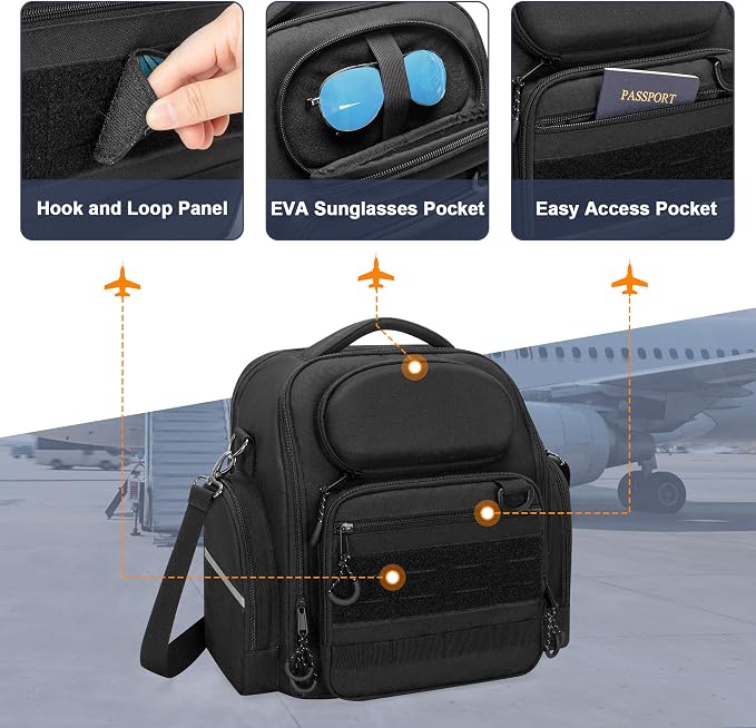 Damero Pilot Headset Bag, Aviation Headset Pilot Bag, Flight Bag for Aviation Headset, Kneeboard, iPad and More, Black, Patent Design