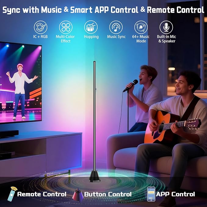 Ledagic Led Corner Floor Lamp with Speaker, USB Powered Led Lamp App & Remote Control, Color Changing Music Sync IC+RGB, Timer, Music Mode Standing Lamps for Living Room Lamp Bedroom Gaming, 1 Pack