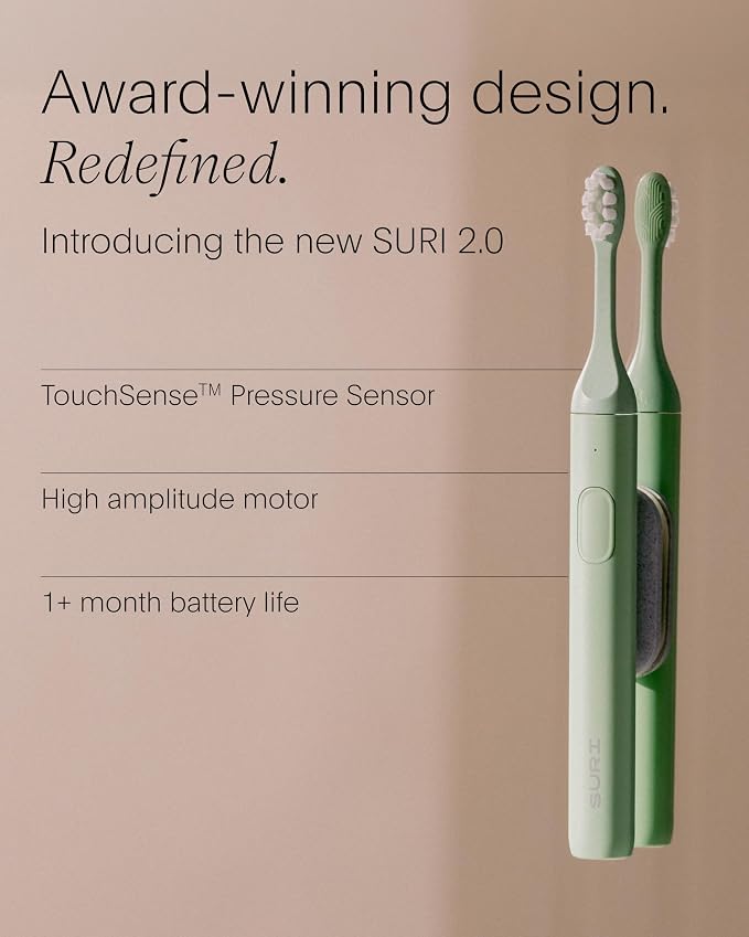 SURI 2.0 New Sonic Electric Toothbrush with Pressure Sensor | 1 Month+ Battery | Electric Toothbrush for Adults | Travel Toothbrushes | Tooth Brush | Green