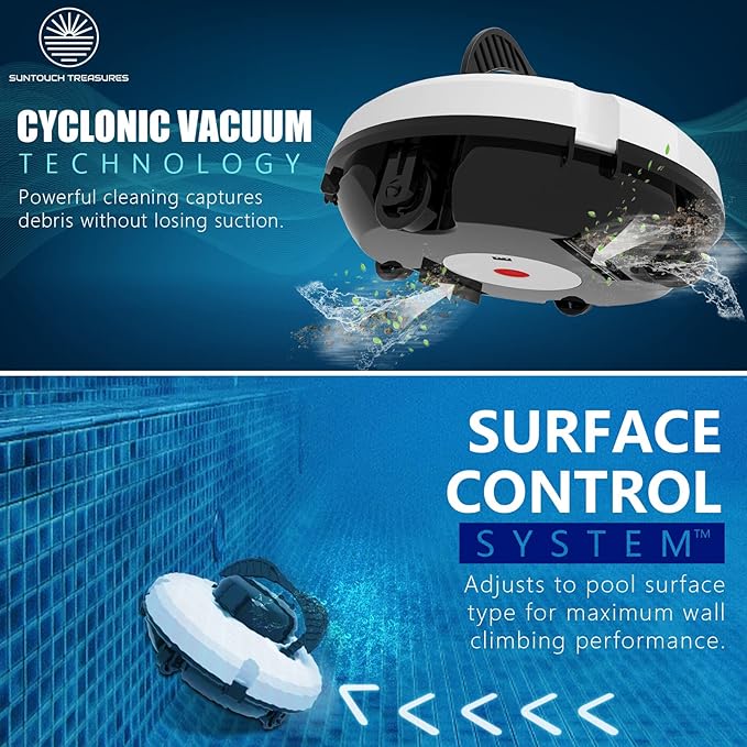 Cordless Robotic Pool Cleaner for Above Ground Pool - Automatic Swimming Pool Robot - 2-Motor Powerful Cleaning Vacuum Robots - Rechargeable Robotic Pool Cleaners for Inground Pools Up to 500 Sq.Ft.