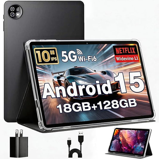 Tablet, 10 inch Android 15 Tablets with Octa-Core Processor, 18 GB RAM 128 GB ROM 1 TB Expand, 1280x800 HD Touchscreen, GPS, 5G/2.4G WiFi, 5MP+8MP Dual Camera, BT5.0, 6000mAh, Widevine L1