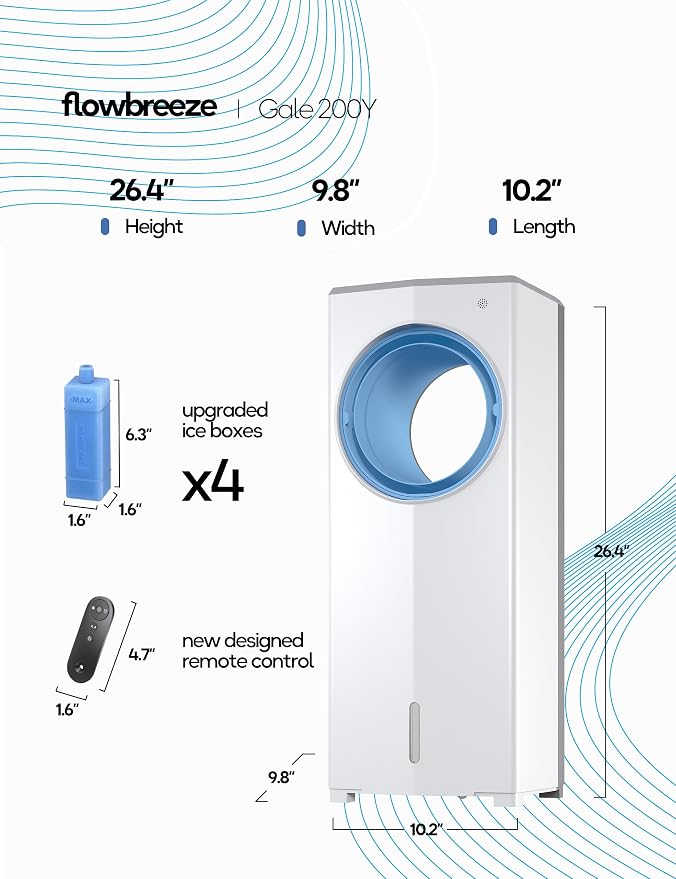 Windowless Portable Air Conditioner, 26.1" Small Evaporative Air Cooler for Room No Window, 3-Speed Settings, 4 Modes, 7H Timer, Remote Control, 4 Ice Packs, Quiet AC Unit for Bedroom, Ivory