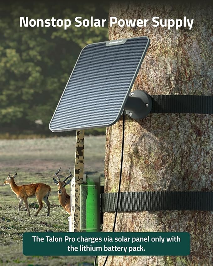 True 4K 4G LTE Cellular Hunting Camera Outdoor +Battery Pack+6W Solar Panel, 0.2s Trigger Speed, Game or Trail Camera with GPS, Non-Glow IR, SIM Card, Motion Capture, Talon Pro+BP-10+SP-10