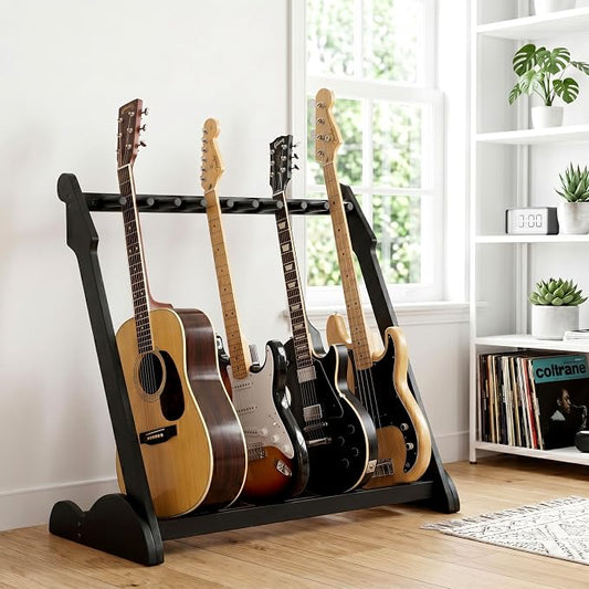 Guitar Stand Rack, Multi-Guitar Display Rack Adjustable Bamboo Guitars Holder Electric Guitar Stands Floor Storage for Bass Acoustic, Home Studio, Band Stage (Black-B)