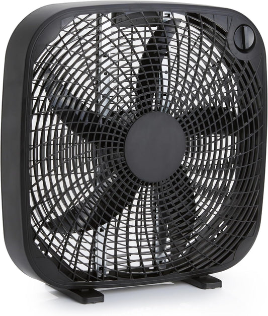 Amazon Basics 3 Speed Box Fan, Indoor Electric Fan for Home Cooling, 5 Blades, Lightweight Design, 67 Watts, 20-Inch, Black, 6.8"D x 20.86"W x 21.33"H