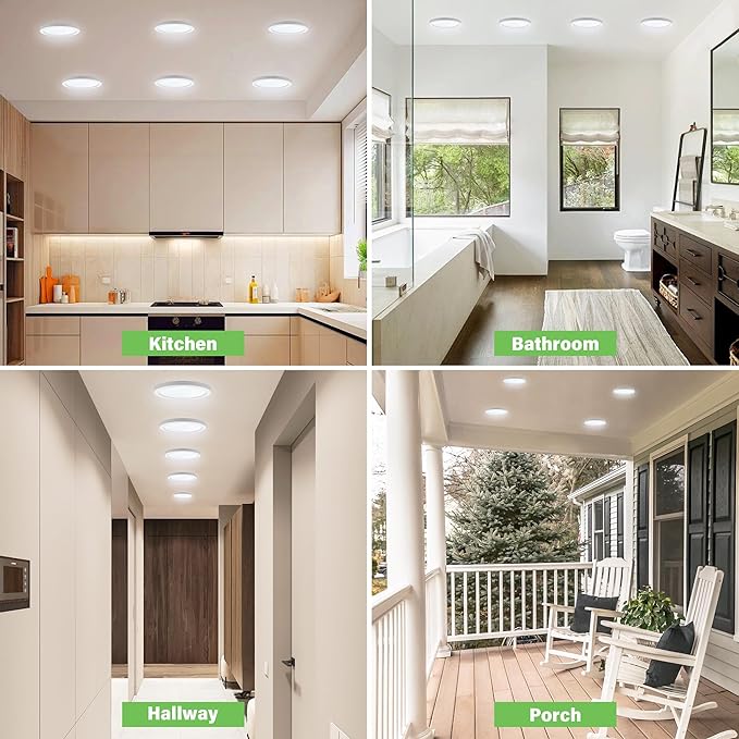 Flush Mount Ceiling Light Fixture - ETL Certified - 9 Inch Dimmable 3000K Warm White LED, 0.63'' Ultra Thin Round Design for Bedroom, Bathroom, Kitchen, Hallway, Basement, Closet (9-Pack)‌