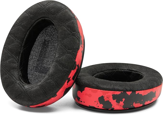 WC Freeze V2 Cloud - Angled Cooling Gel Earpads Compatible with HyperX Cloud Series by Wicked Cushions | Angled Pads for Extreme Comfort, New Freeze V2 Cooling Fabric, Extra Thick | Red Camo
