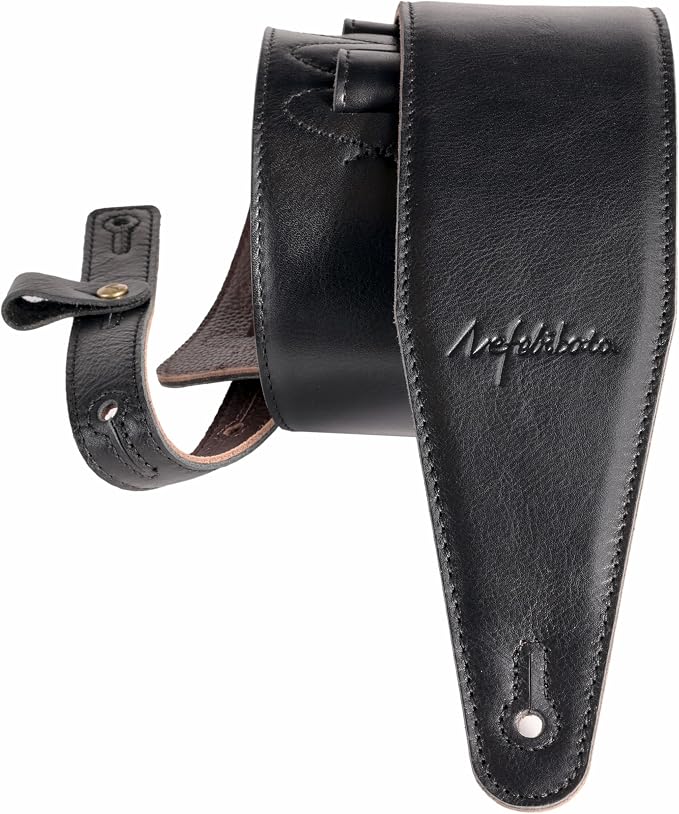Nefelibata 3" Wide Guitar Strap, Full Grain Italian Leather Adjustable Guitar Straps with Foam Padding for Bass, Electric, and Acoustic Guitars