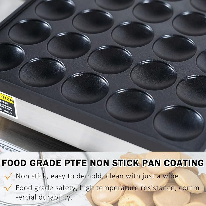 Commercial 50PCS Mini Dutch Pancake Maker 1900W, Adjustable Temp & Timer Control, Non-Stick Teflon Plates Easy to Clean, Durable Stainless Steel Body for Restaurant Catering