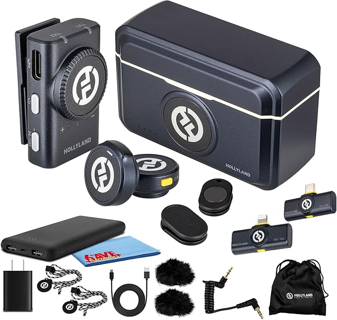 Hollyland Lark M2 Duo Wireless Lavalier Microphone System for Camera/iPhone/Android/Laptop 2-Person, 2.4GHz Clip-On Mic with Noise Cancellation 30Hr Battery for Video Recording and Streaming Bundle