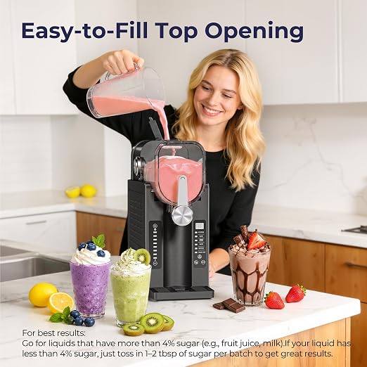 Slushie Machine, No Ice Needed Slushy Maker for Home, Real-Time Temp Display, Frozen Drink Maker with 6 Preset Programs for Ice Cream, Frappés, Milk Shake and More, Black, 1 Pack+3Modes