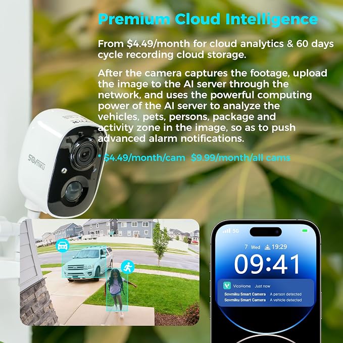 Vicohome 2K Security Camera Wireless Wi-Fi Indoor/Outdoor,Battery Powered,Easy to Setup,PIR Motion Detection,Two Way Audio, Audible Flashlight Siren,2.4GHz, Color Night Vision,180 Days Care Plan