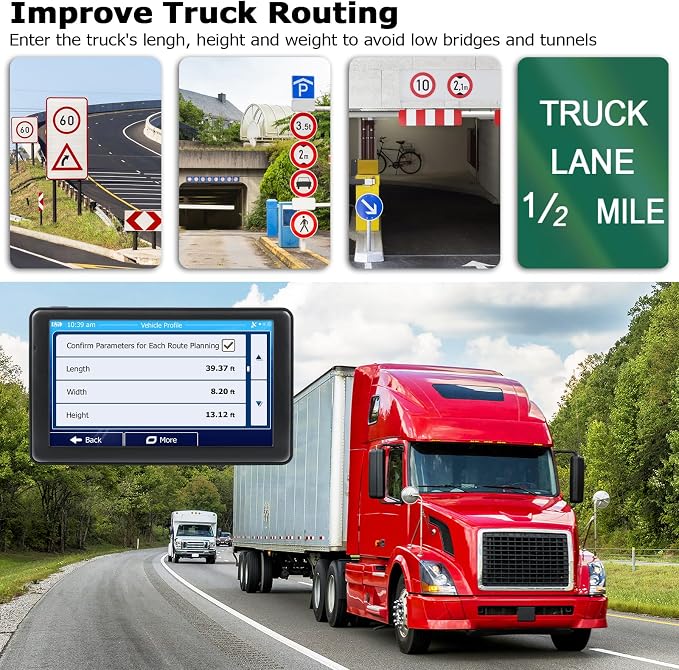 GPS Navigator for Truck Car, Truck GPS Commercial Drivers, 7'' Semi Trucker Navigation Systems with Latest 2026 Maps Free Lifetime Updates, Voice Assist, Speed Limit Warnings, Custom Routing