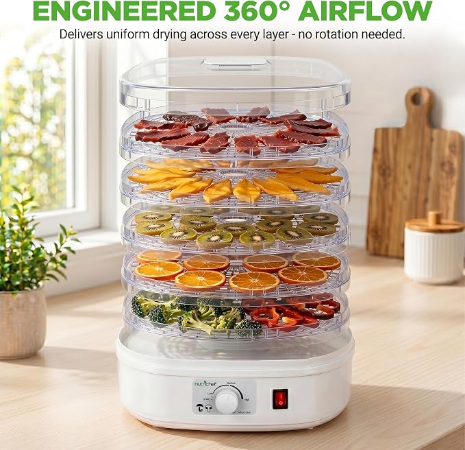 Nutrichef Food Dehydrator Machine | Dehydrates Beef Jerky, Meat, Food, Fruit, Vegetables & Dog Treats | Great For At Home Use | High-Heat Circulation for Even Dehydration | 5 Easy to Clean Trays