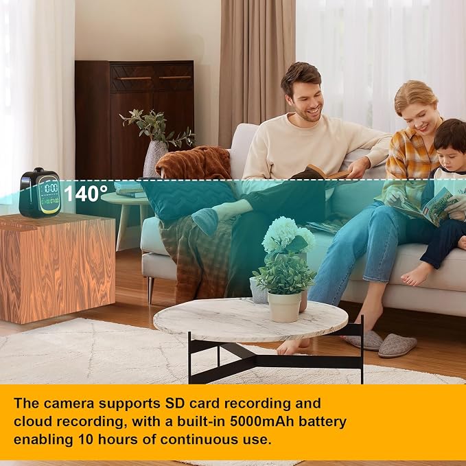 Hidden Camera Clock - WiFi Full HD 2K Indoor Spy Security Camera Night Vision Motion Detection Nanny 2.4G/5G WiFi Real Time Watch Live Video Nanny Cam