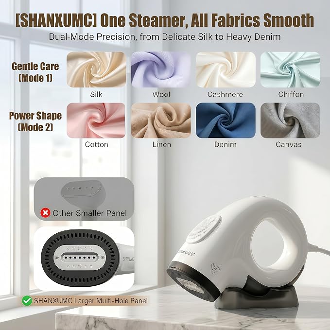 Vacuum Steamer,2-in-1 Handheld Garment Steamer,3500Pa Suction for Fabric Grip, 30s Fast Heat Up Portable Travel Steamer with 150ml Tank,Whit