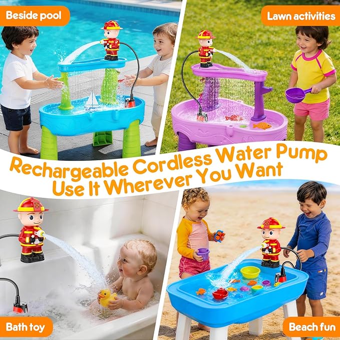WITALENT Water Table Pump, Fireman Water Pump for Water Table for Kids Ages 3-5, 5-Gear Adjustable Water Flow，Rechargeable Battery Powered Use, Magnetic Base, No Drilling, NOT Included Water Table