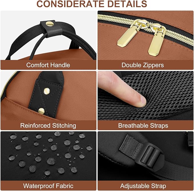 Women Laptop Backpack College Bookbag: 15.6 inch Backpacks with Pouch Pocket for Large Capacity Cup Travel Waterproof Book Bag Anti-theft Casual Work Bookbags for Teacher Nurse Black Brown