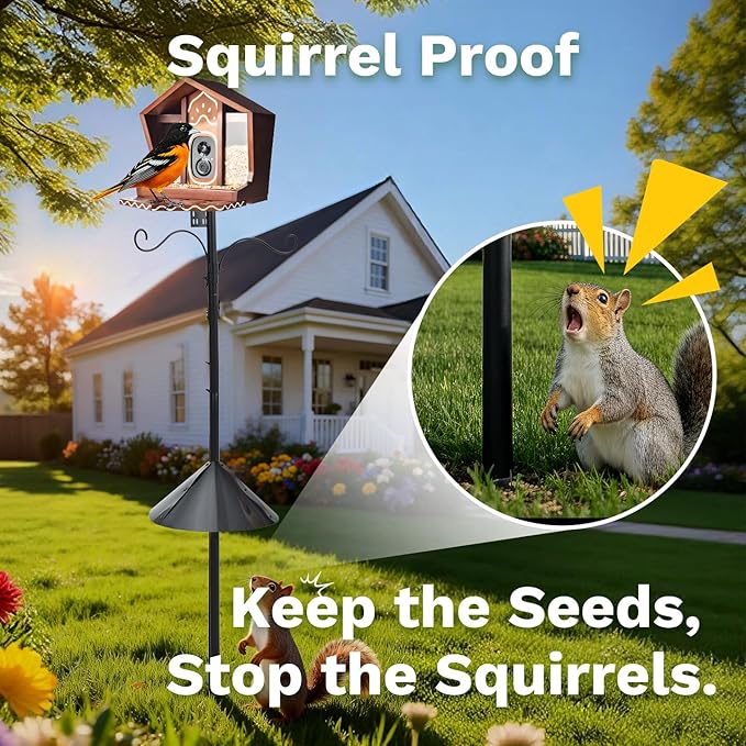 Smart Bird Feeder with Camera Solar Powered AI Identification 10,000+ Bird 2K UHD Video Live Instant Arrival Alerts and Real-Time Motion Detection Weatherproof Bamboo for Outdoor Birds Lovers