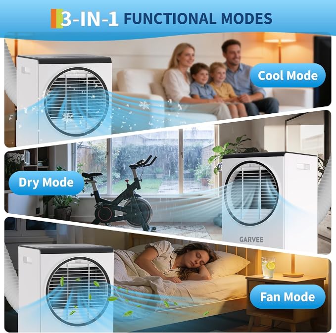 Garvee 8000 BTU Portable Air Conditioner, Portable AC Unit with Dehumidifier, Fan and Remote Control, Energy Efficient Indoor AC Conditioner for Rooms up to 350 Sq. Ft., White