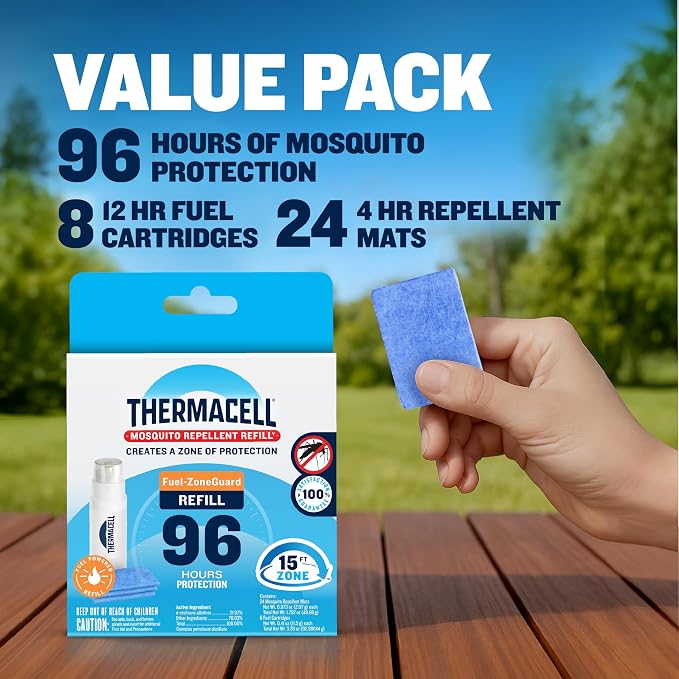 Thermacell Fuel-ZoneGuard Mosquito & Multi-Insect Repellent Refill; Up to 15-FT Zone of Scientifically Proven Outdoor Protection; Fuel-Powered; Patio; 96-Hr Refill; Bug Spray Alternative; Scent Free