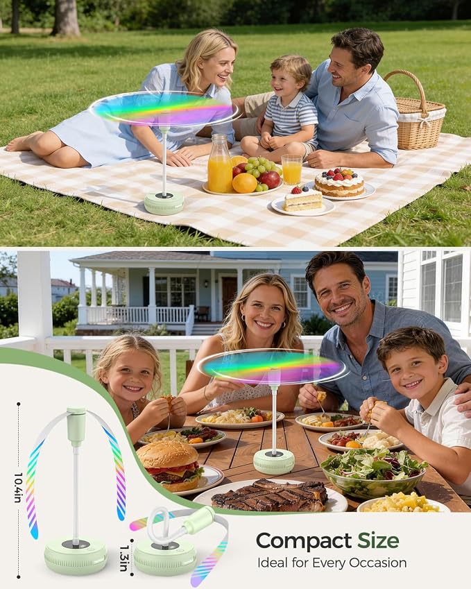 TriPole Fly Fans for Tables, Food Fans 2000mAh Rechargeable Table Fan Portable Fly Spinners with LED Display, 20H Runtime for Outdoor Picnic, BBQ Patio Parties, Camping, Kitchen, 4 Pack (Light Green)