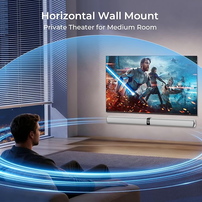 Sound Bar for Smart TV, 80W Soundbar with Bluetooth/ARC/Opt/AUX Connect, Dynamic Volume Boost, 3 Equalizer Modes, 2 in 1 Detachable Soundbar for TV/PC/Gaming/Projectors