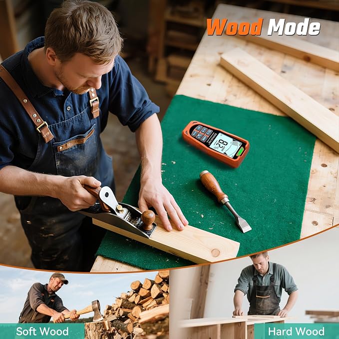 Pinless Moisture Meter for Walls and Wood | Non-Destructive, For Drywall, Concrete & Flooring, Rechargeable, Digital Moisture Tester