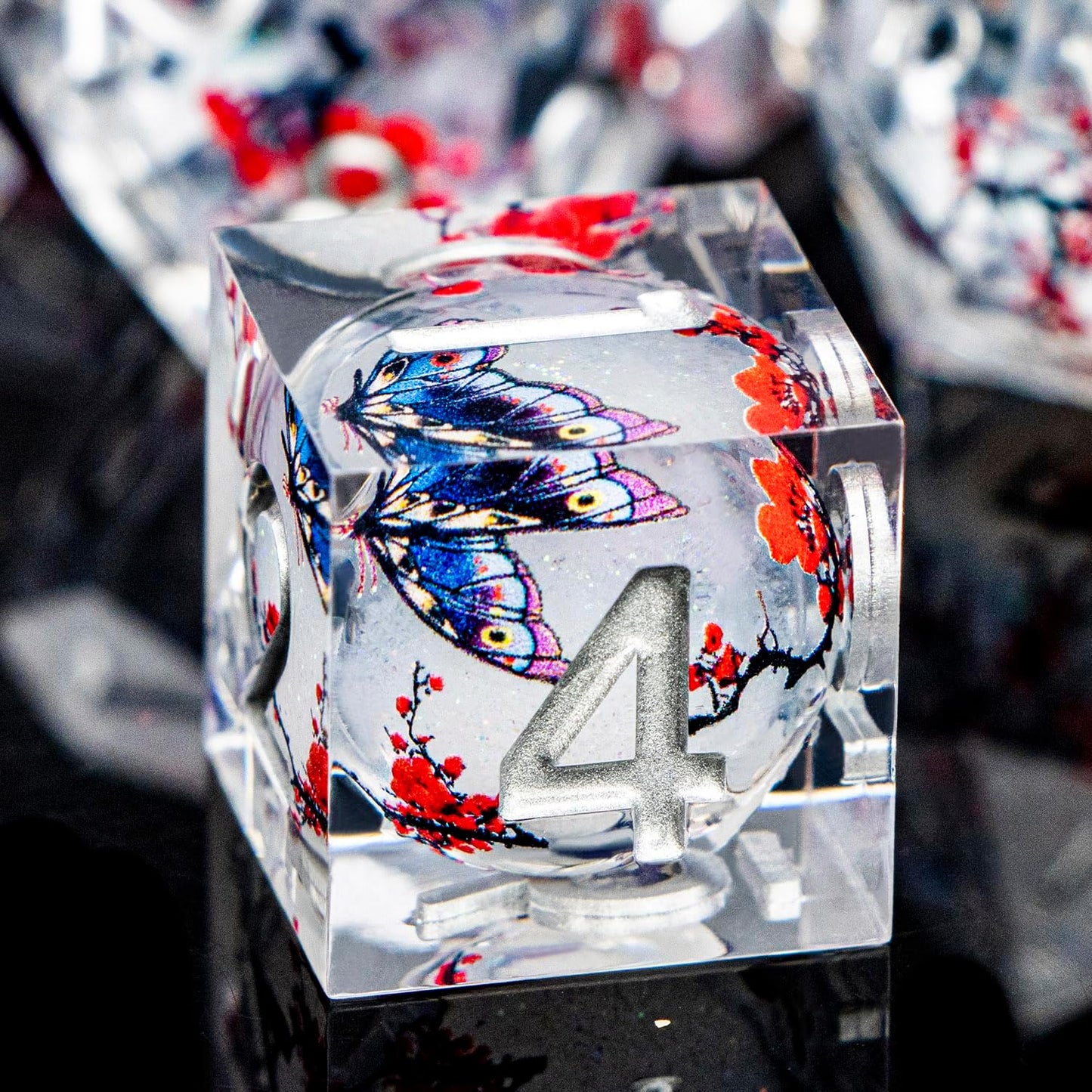 Butterfly DND Dice White Liquid Core Dice Set with Metal Box, Handmade Sharp Edge D and D Polyhedral Dice for use with D&D RPG Role Playing Game