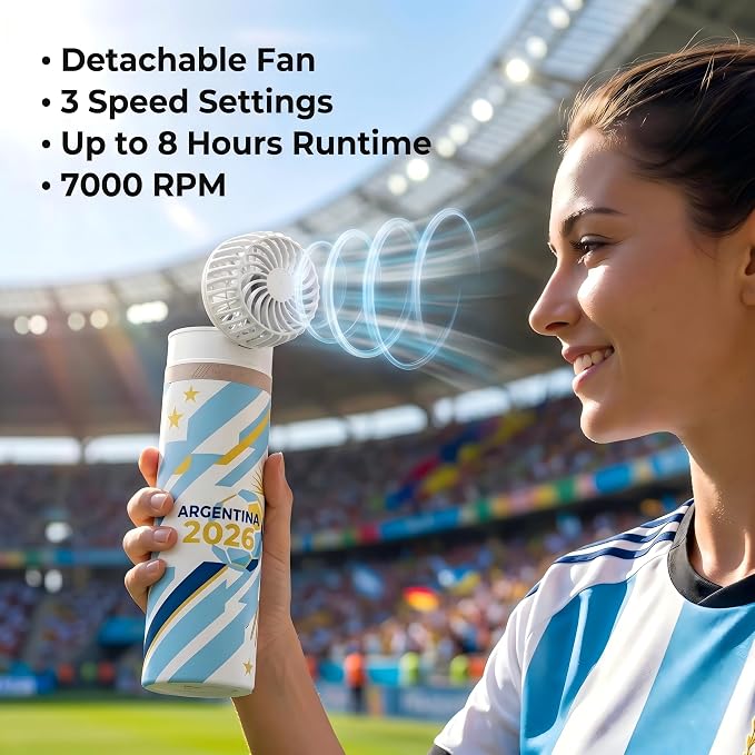2-in-1 Handheld Fan & Ice Therapy Cup, 7000 RPM Cooling Fan with Long-Lasting Cold Retention, Personal Fan & Reusable Cold Compress for Sports Recovery & Heat Relief, Argentina Theme